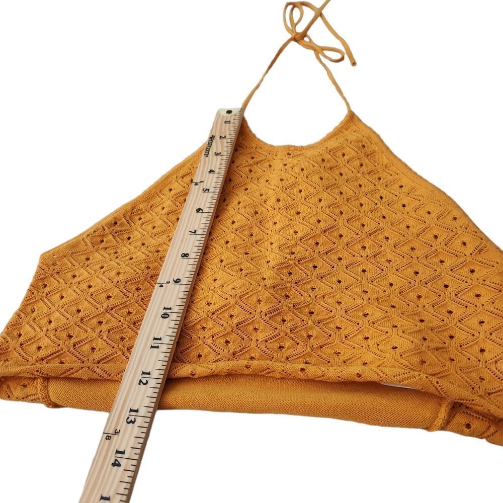 Glamorous Mustard Yellow Knot crochet Festival Halter Crop Top Medium - Picture 7 of 8